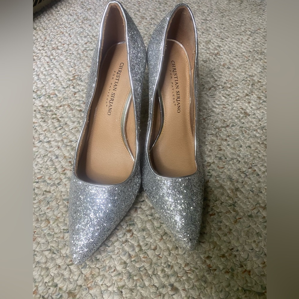 Silver glitter Christian Siriano heels